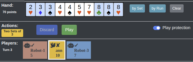 Sample of two sets (using a wildcard) the player has highlighted, and the Play button becomes available