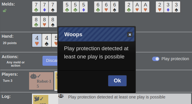 Sample of the message when the player has play protection enabled and didn't notice an available play