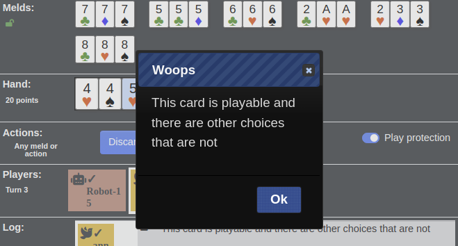 Sample of the message displayed when the selected discard is playable